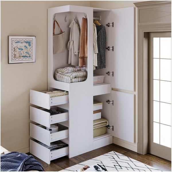 Odikalo Kleiderschrank Eckkleiderschrank mit Schubladen, einfache Aufbewahrung (Kleiderschrank 70 x 40 x 170 cm, mit Schubladen und Staufächern, offenem Kleider