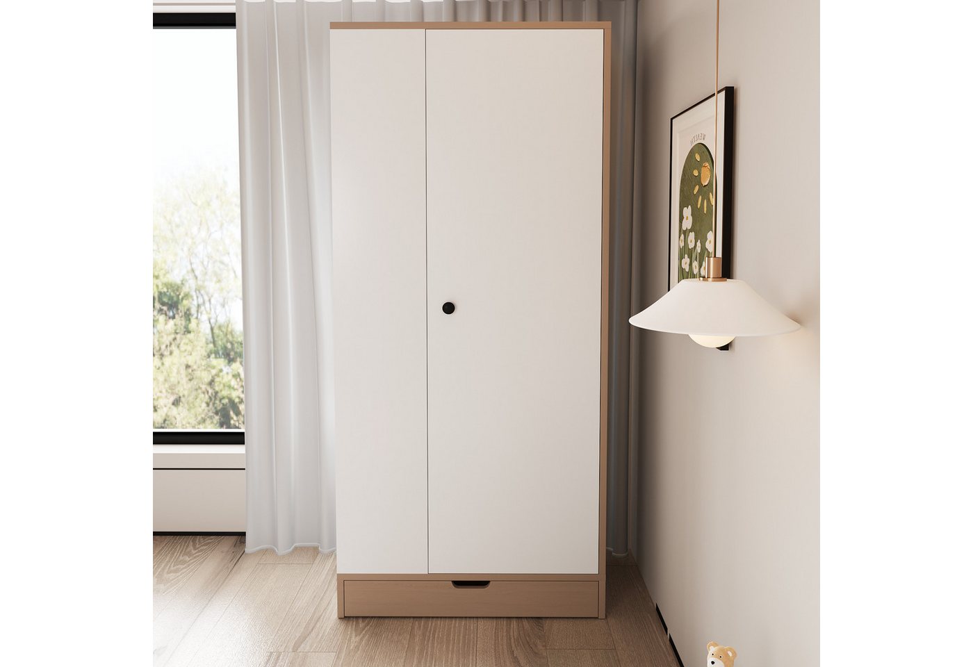 Odikalo Kleiderschrank Eckkleiderschrank mit Schubladen weiss natur (Kleiderschrank 70*40*170cm, eintürige Ausführung, mit Einlegeböden und Schubladen) – Bild 3 von 5