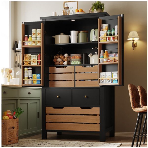 Odikalo Küchenbuffet Küchenschrank Buffetschrank (Küchenschrank (80x40x140cm), hohes Küchenbuffet, Mehrzweckbuffet, Snackschrank, Aufbewahrungsmöbel mit zwei Tü