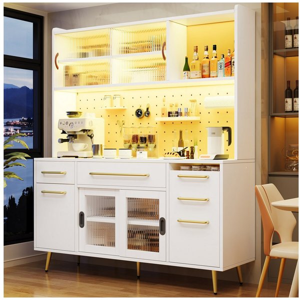 Odikalo Küchenbuffet Küchenschrank Buffetschrank mit LED & großer Stauraum (mit LED-Beleuchtung,Hochschrank für Küche & Wohnzimmer, Aufbewahrungsschrank mit Loc