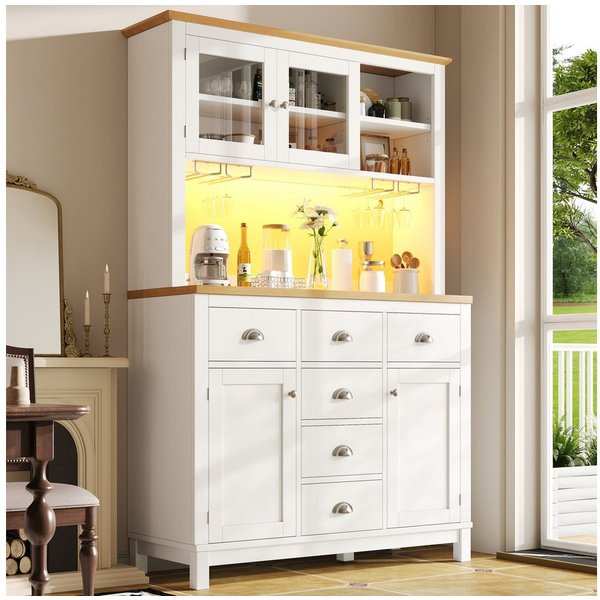 Odikalo Küchenbuffet Küchenschrank Buffetschrank mit LED-Lichtleiste & Getränkehaltern (Seitenboard / Aufbewahrungsschrank / Küchenschrank / Buffetschrank, 104x