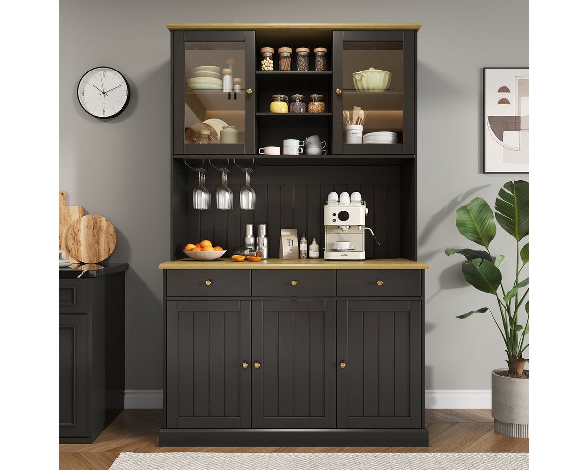 Odikalo Küchenbuffet Küchenschrank Buffetschrank mit USB, Glastüren, Gläserhalter (Buffetschränke, Esszimmer-Hochschrank 120×40×191 cm, mit mehrstufigem Staurau – Bild 3 von 5