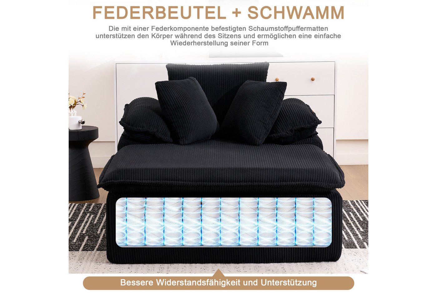 Odikalo Loungesofa Schlafsofa Relaxsofa Freizeitsofa Polstermöbel mehrfarbig, Ein 122 cm hohes, rahmenloses Relaxsofa im Indoor-Stil. Es bietet hohen Lesekomfor – Bild 3 von 5