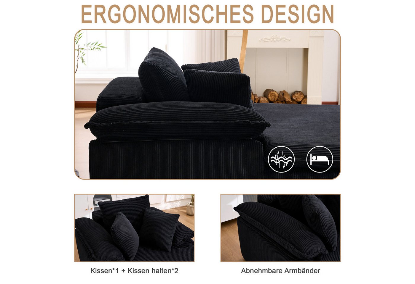 Odikalo Loungesofa Schlafsofa Relaxsofa Freizeitsofa Polstermöbel mehrfarbig, Ein 122 cm hohes, rahmenloses Relaxsofa im Indoor-Stil. Es bietet hohen Lesekomfor – Bild 4 von 5