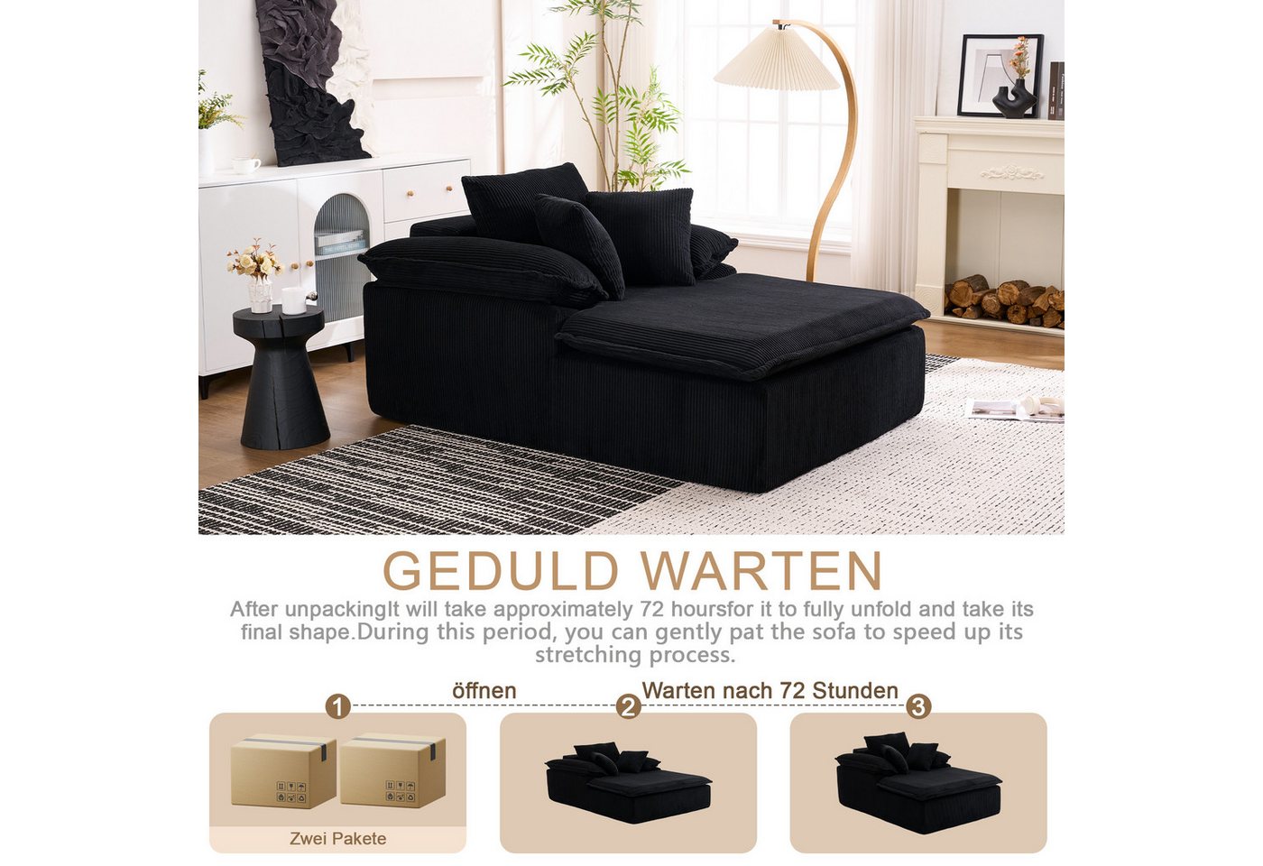 Odikalo Loungesofa Schlafsofa Relaxsofa Freizeitsofa Polstermöbel mehrfarbig, Ein 122 cm hohes, rahmenloses Relaxsofa im Indoor-Stil. Es bietet hohen Lesekomfor – Bild 5 von 5