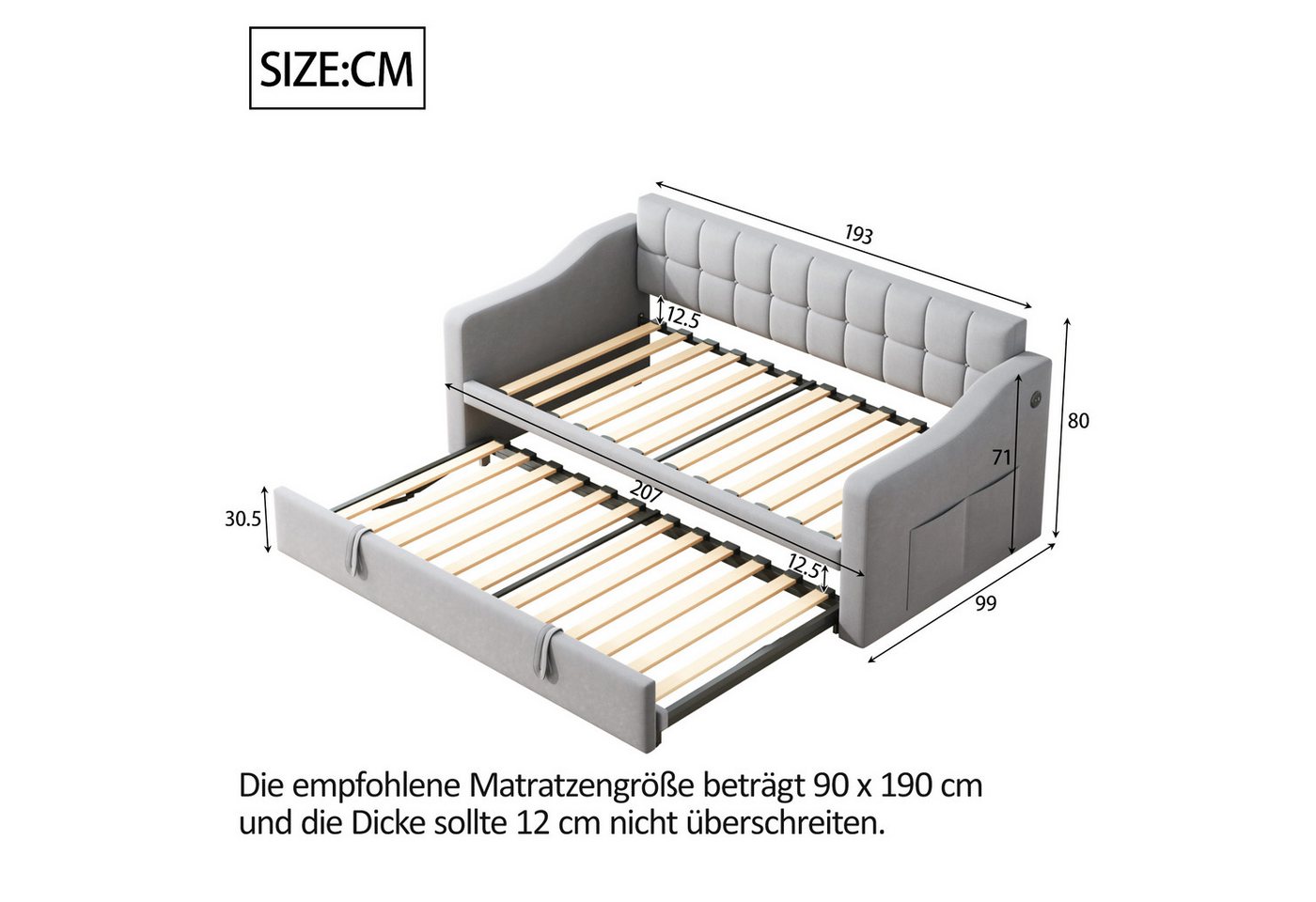 Odikalo Schlafsofa Schlafsofa mit Auszug, Gästebett Samt, Jugendbett mit Bettkasten, Polsterbett Schlafsofa 2 in 1 Multifunktionsschlafsofa 90x190 180x190, Grau – Bild 5 von 5