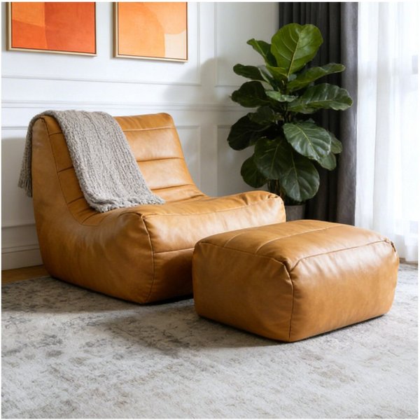 Odikalo Sitzsack Sofas wohnzimmer Loungesofa mit schlaffunktion & Fußbank (Ergonomic Single-Seater Lounge Sofa with Coordinated Ottoman for Compact Living Space