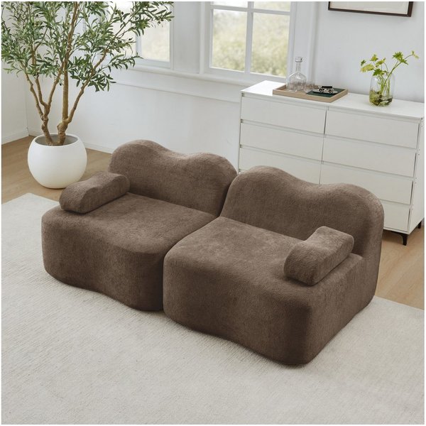Odikalo Sofa Ecksofa Eckcouch mit Schlaffunktion Modulares Boneless Sofa, Wellenform, tiefe Sitzkissen, bewegliches Armlehnenkissen, für Wohnzimmer & Apartment,