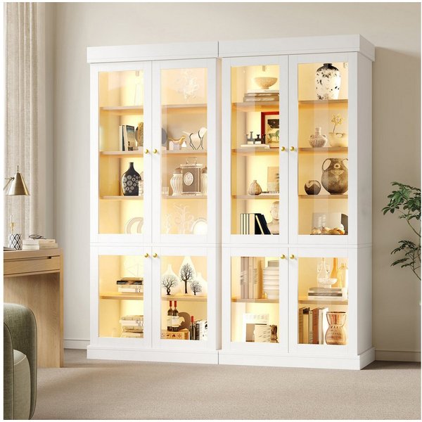 Odikalo Vitrine Vitrineschrank Glasvitrine mit LED (durchdachter Innenaufteilung und Kippschutz, stabil, sicher und vielseitig für Zuhause) 160×40×180cm