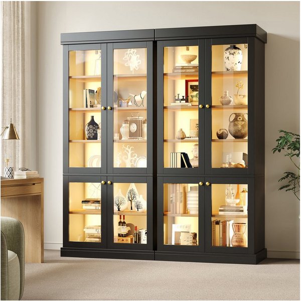 Odikalo Vitrine Vitrineschrank Glasvitrine mit LED (durchdachter Innenaufteilung und Kippschutz, stabil, sicher und vielseitig für Zuhause) 160×40×180cm