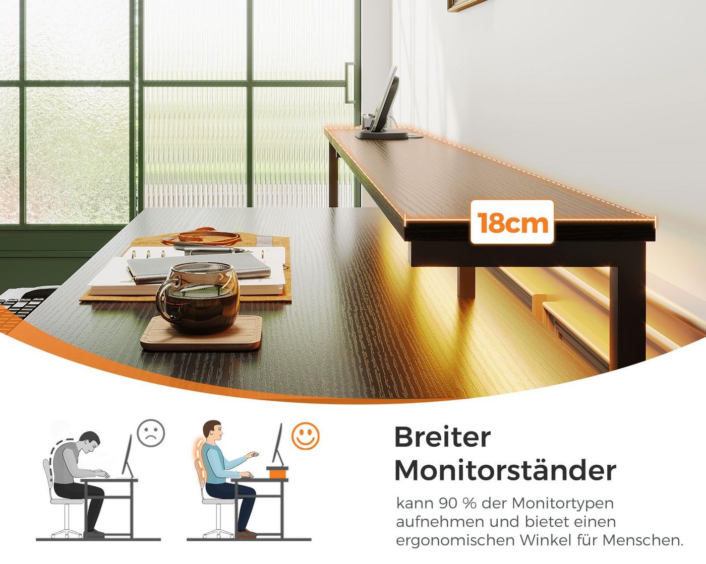 ODK Gamingtisch mit LED-Beleuchtung, Steckdosenleiste und ausziehbarer Tastaturablage (1-St), Mit Stoffschubladen und Monitorständer, 140×48×90,7 cm, Schwarz – Bild 5 von 5
