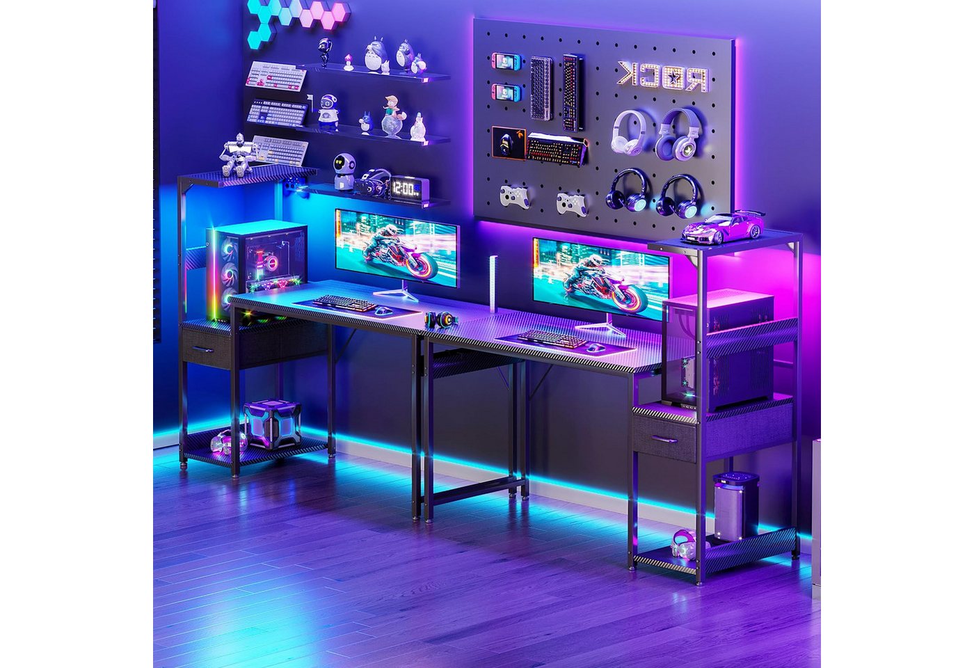 ODK Gamingtisch mit LED-Beleuchtung, Regal & Schublade in Carbon-Optik (1-St), 120 cm Computertisch & Schreibtisch – Bild 5 von 5
