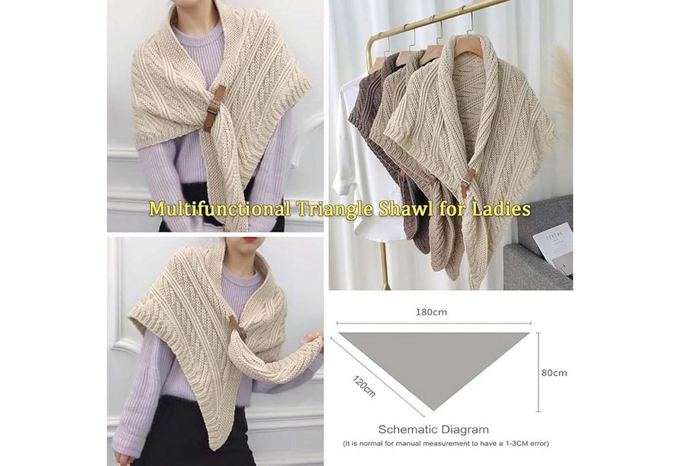 Oemmn Modeschal Damen-Schal, multifunktionaler Dreieckstuch,Poncho, Kopftuch – Bild 5 von 5