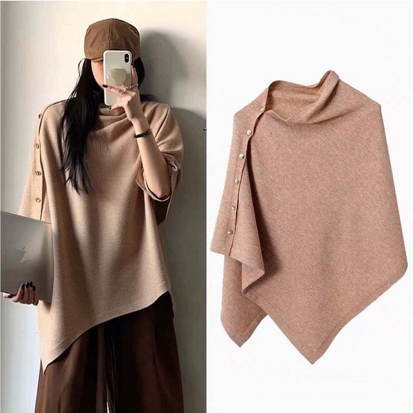 Oemmn Poncho Damen Shawl, Knopfdesign, vielseitige Oberbekleidung