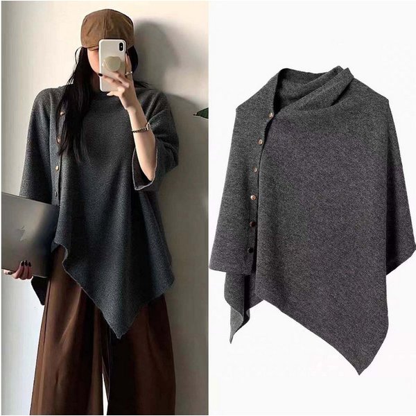 Oemmn Poncho Damen Shawl, Knopfdesign, vielseitige Oberbekleidung