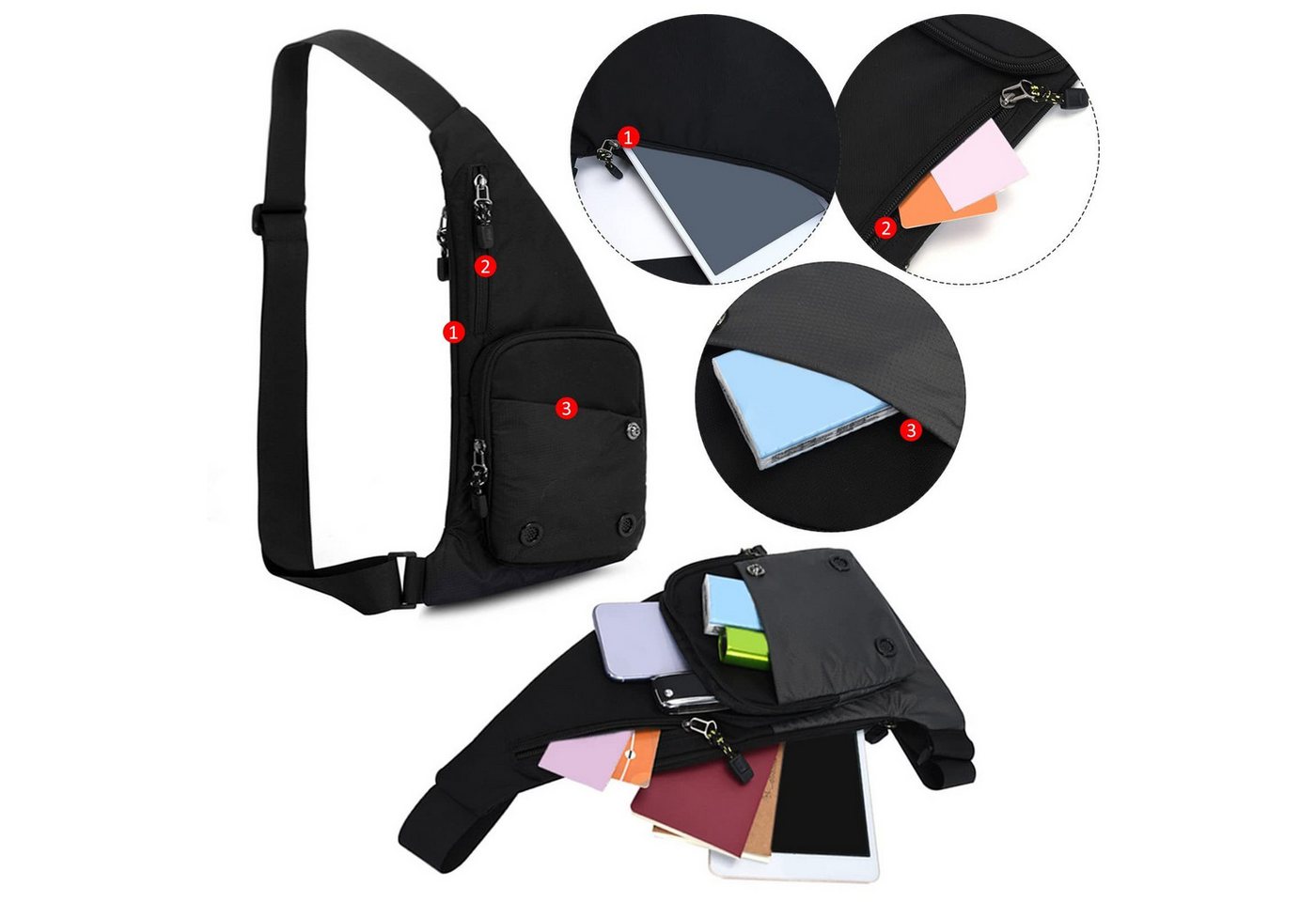 Oemmn Umhängetasche Schultertaschen, Wasserdicht Brusttasche, Sling Bag – Bild 4 von 5