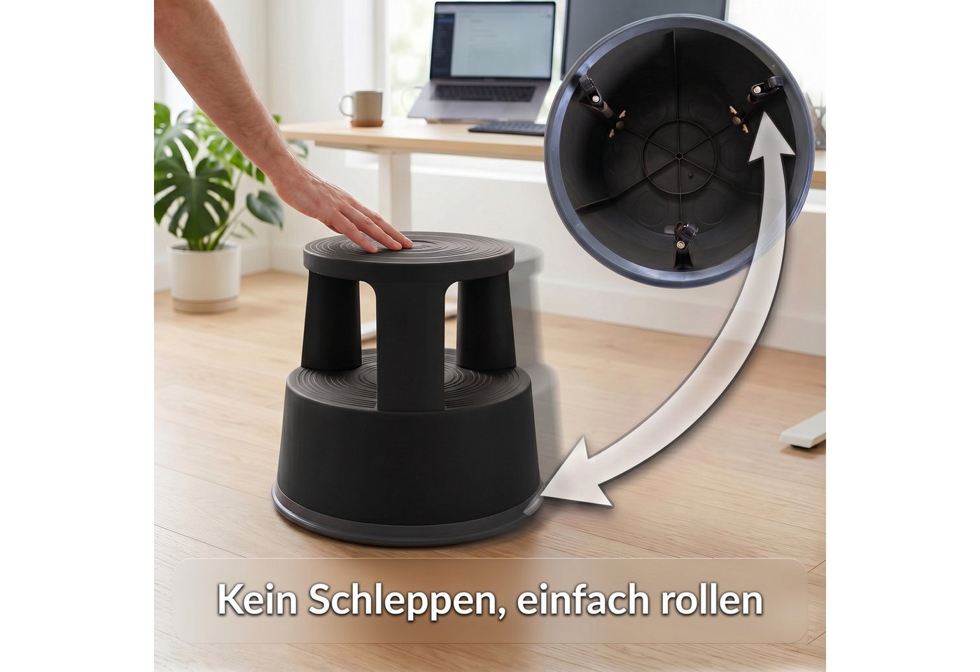 Office Marshal Tritthocker mit Rollen, Tritthocker (Elefantenfuß) aus Kunststoff, rutschfest, Mit 150 kg belastbar – Bild 4 von 5