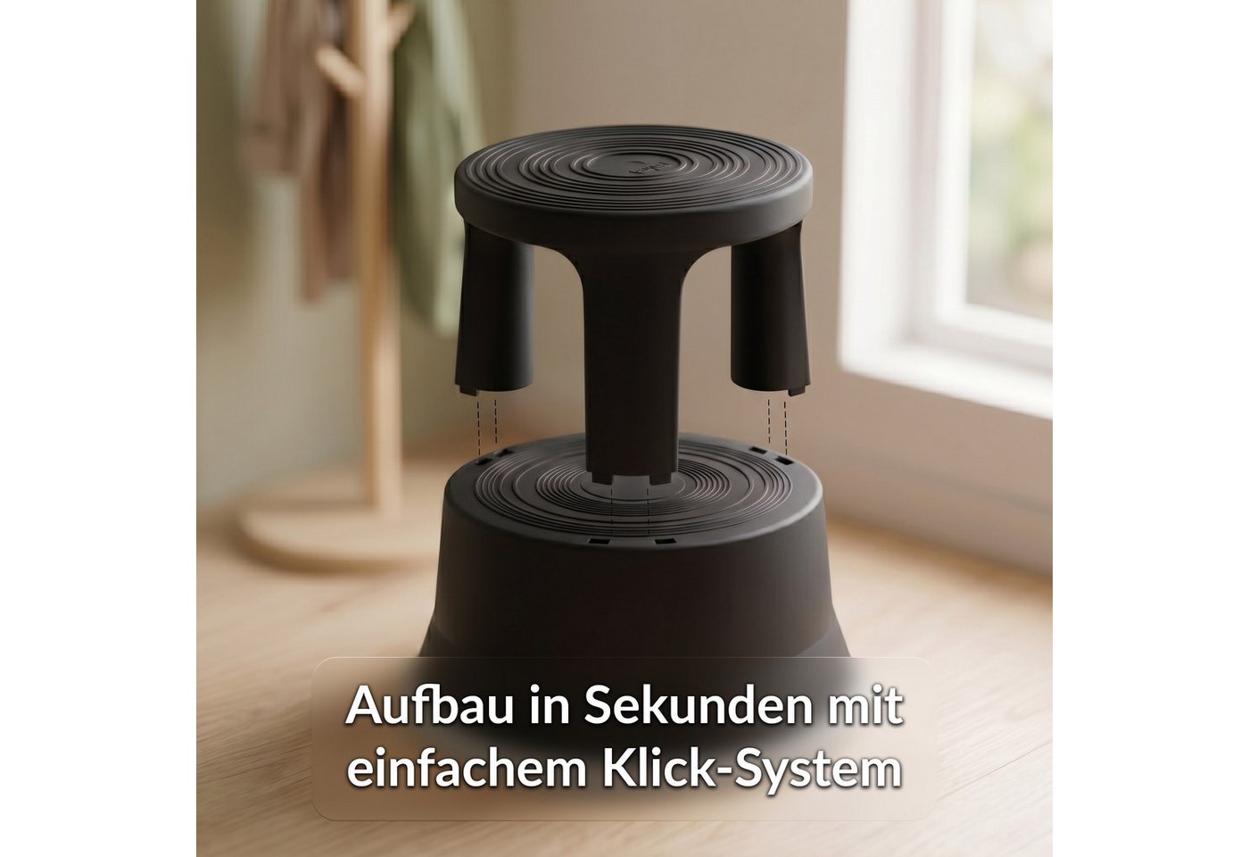 Office Marshal Tritthocker mit Rollen, Tritthocker (Elefantenfuß) aus Kunststoff, rutschfest, Mit 150 kg belastbar – Bild 5 von 5
