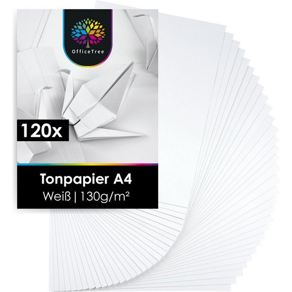 OfficeTree Bastelkartonpapier 120 Blatt Bastelpapier weiß - Tonpapier A4 130g/m², zum Basteln