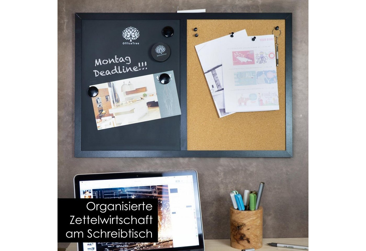 OfficeTree Wandtafel Kombitafel, (Set), Tafel Korkwand Memoboard mit Zubehör – Bild 5 von 5