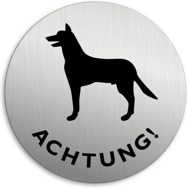 OFFORM DESIGN Hinweisschild Achtung Hund Ø 75 mm Edelstahloptik selbstklebend, (1 St)