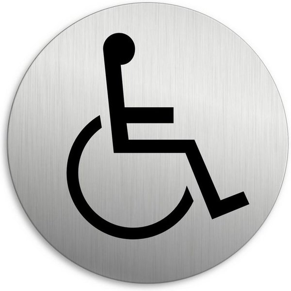 OFFORM DESIGN Hinweisschild Behinderte / Rollstuhl Ø 75 mm Edelstahloptik selbstklebend, (1 St)