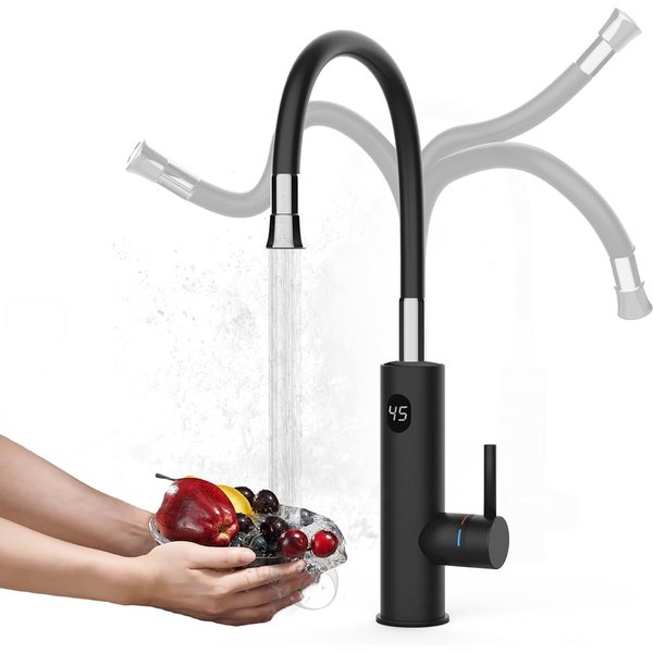 Oihpaw Durchlauferhitzer Elektrische Durchlauferhitzer, 360° Schwenkbar Armatur, 3000W, Kurzhebel, 1 St., Temperaturanzeige elektrischer Wasserhahn Küchenarmatu