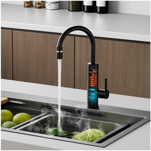 Oihpaw Durchlauferhitzer Wasserhahn Mit Durchlauferhitzer Elektrischer Wasserhahn, 3000W Temperaturanzeige elektrischer wasserhahn, Wasserhahn küche 360° schwen