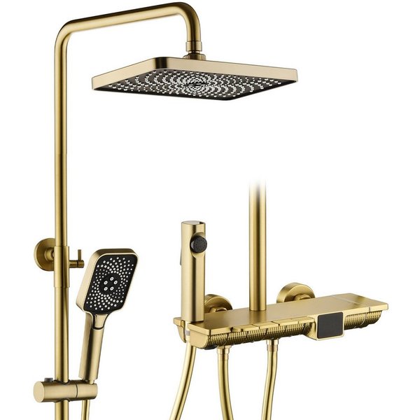 Oihpaw Duschsystem mit Thermostat, 300 x 180 mm Regendusch, Handbrause und Spritzpistole, 3 Strahlart(en), 1 tlg., 3 Modi, regendusche mit armatur, mit Digitala