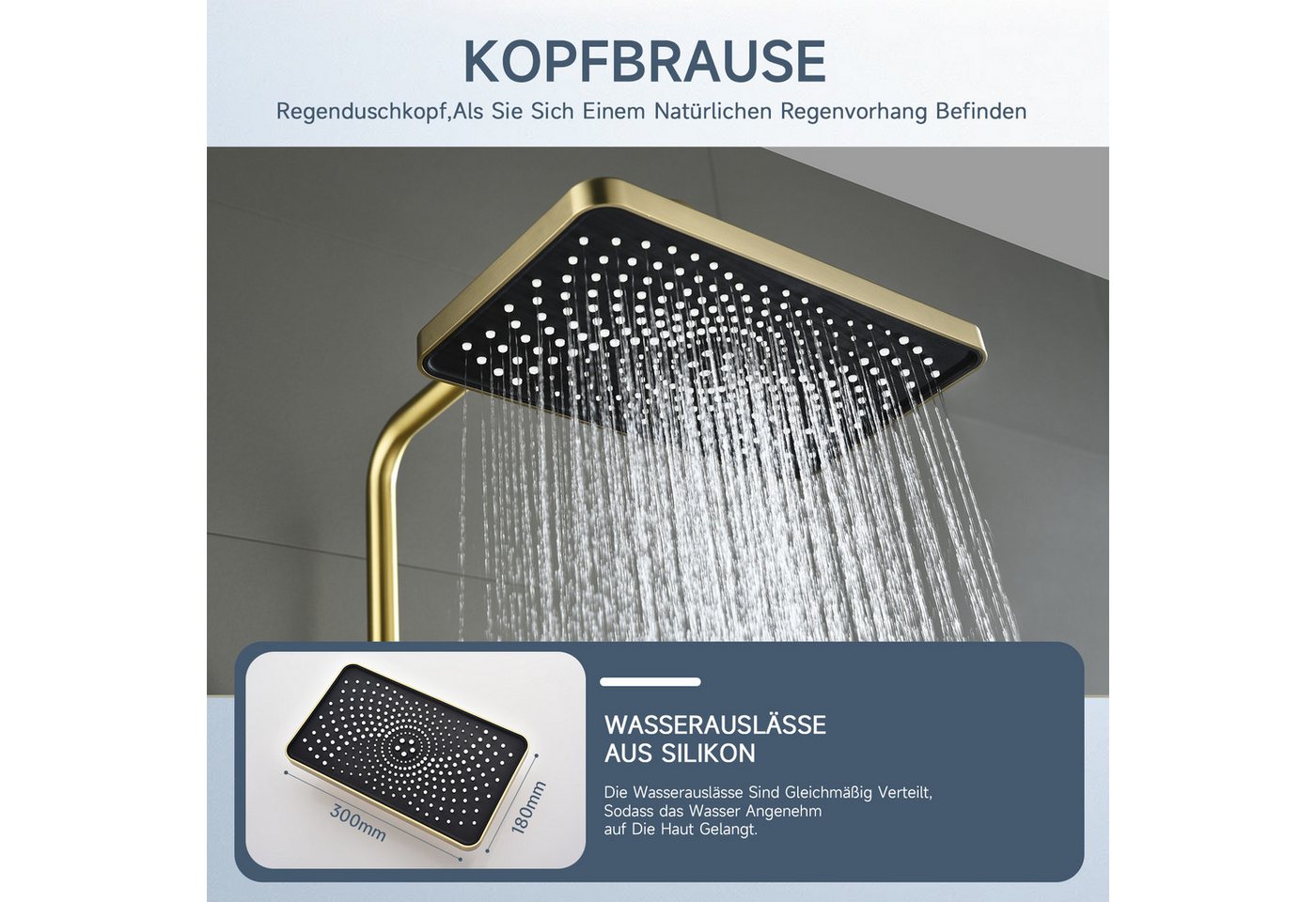Oihpaw Duschsystem mit Thermostat, 300 x 180 mm Regendusch, Handbrause und Spritzpistole, 3 Strahlart(en), 1 tlg., 3 Modi, regendusche mit armatur, mit Digitala – Bild 3 von 5