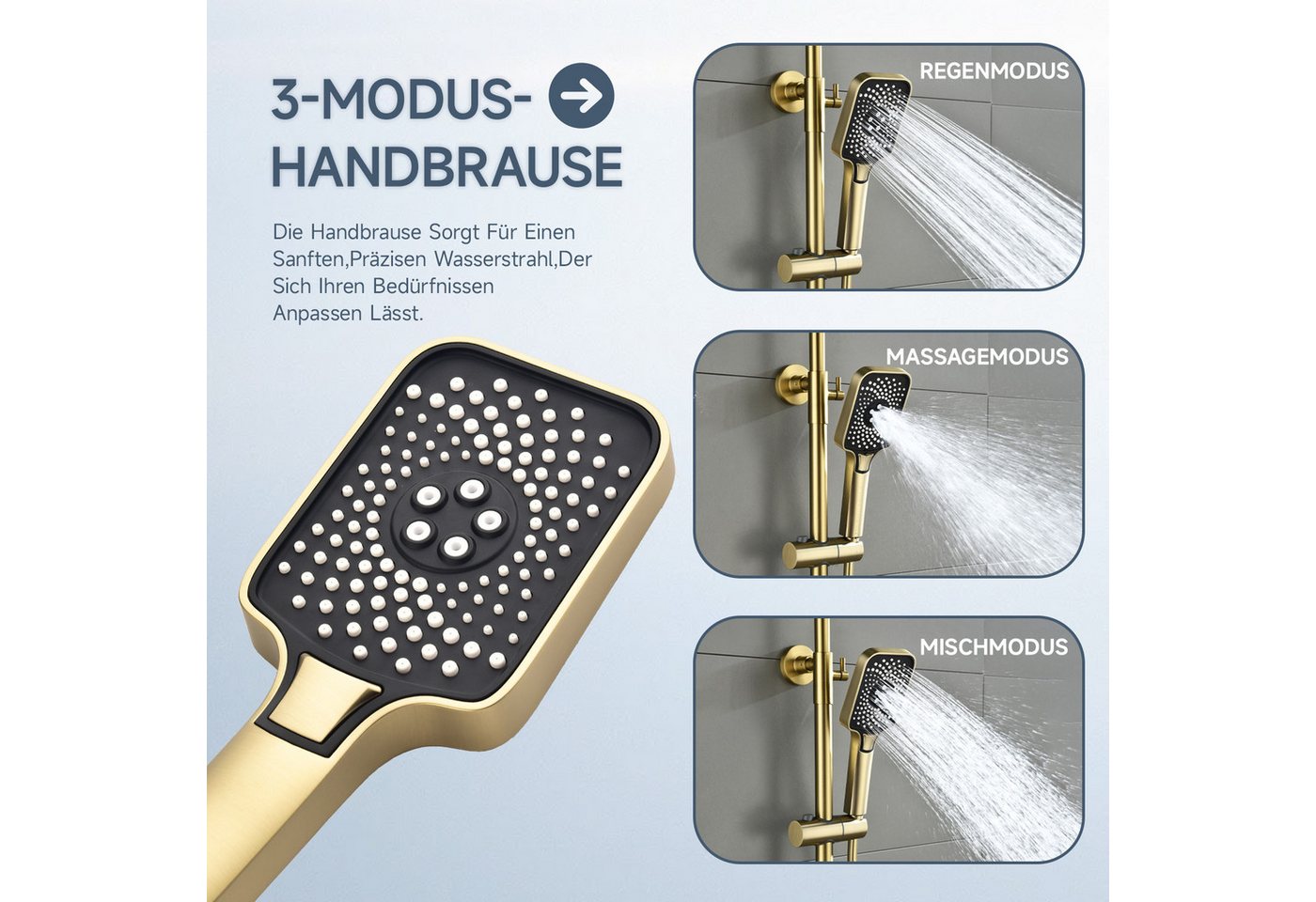 Oihpaw Duschsystem mit Thermostat, 300 x 180 mm Regendusch, Handbrause und Spritzpistole, 3 Strahlart(en), 1 tlg., 3 Modi, regendusche mit armatur, mit Digitala – Bild 4 von 5