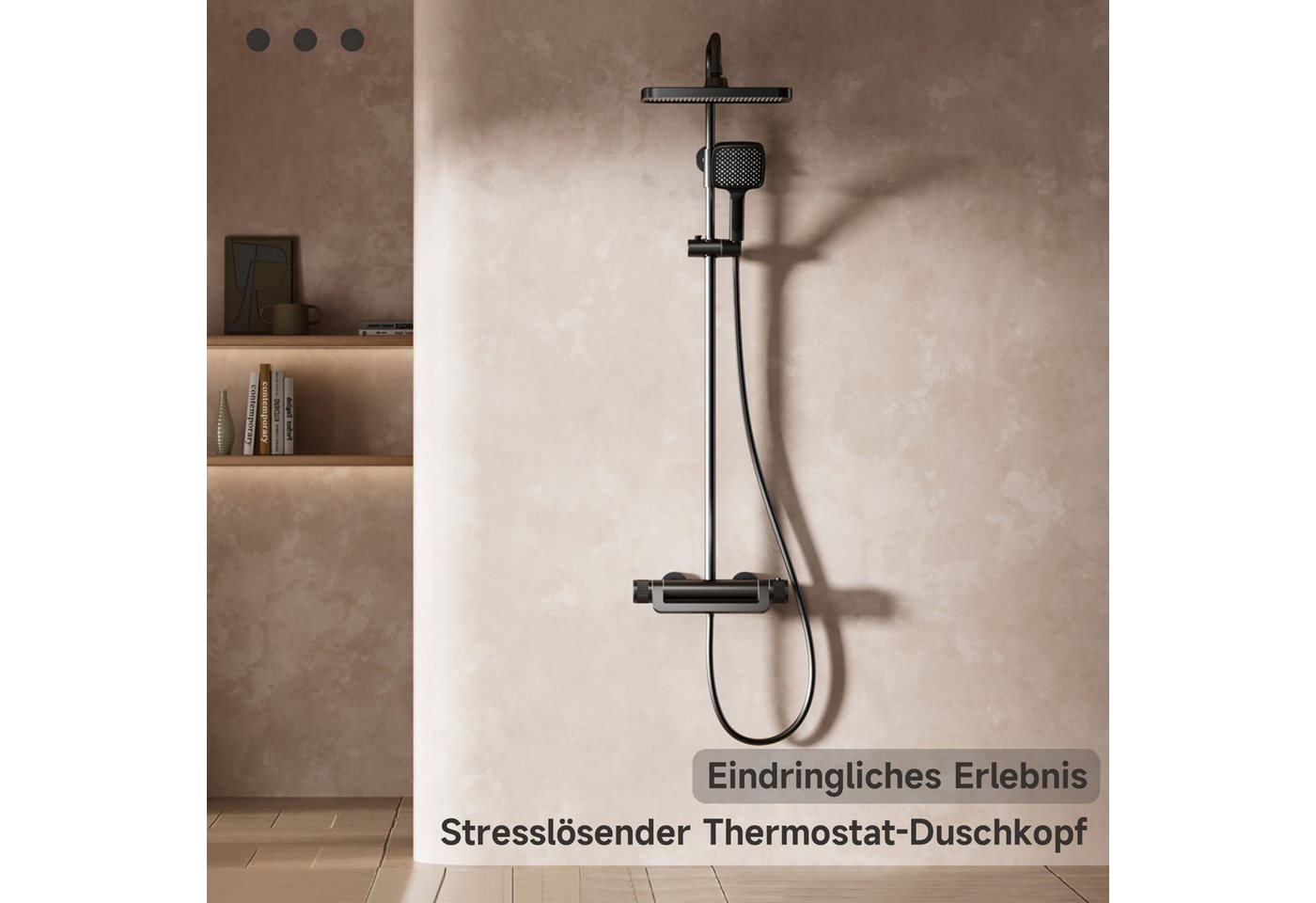 Oihpaw Duschsystem Premium Duschsäulen-Set 3in1, 330x220mm Regendusche mit Thermostat, Höhe 118 cm, 3 Strahlart(en), 360° verstellbar & 3-Strahl-Handbrause mit  – Bild 3 von 5