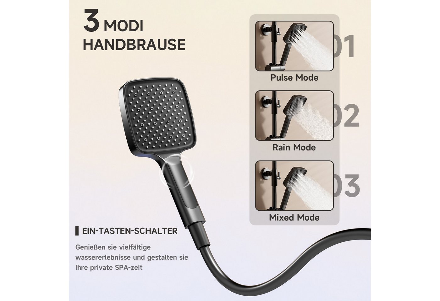 Oihpaw Duschsystem Premium Duschsäulen-Set 3in1, 330x220mm Regendusche mit Thermostat, Höhe 118 cm, 3 Strahlart(en), 360° verstellbar & 3-Strahl-Handbrause mit  – Bild 5 von 5