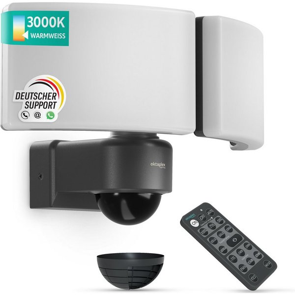 Oktaplex lighting LED Außen-Wandleuchte Cali Dos LED Strahler mit Bewegungsmelder 8m / 240 Grad IP65, PIR-Sensor, dreh- und schwenkbar, inklusive Leuchtmittel, 