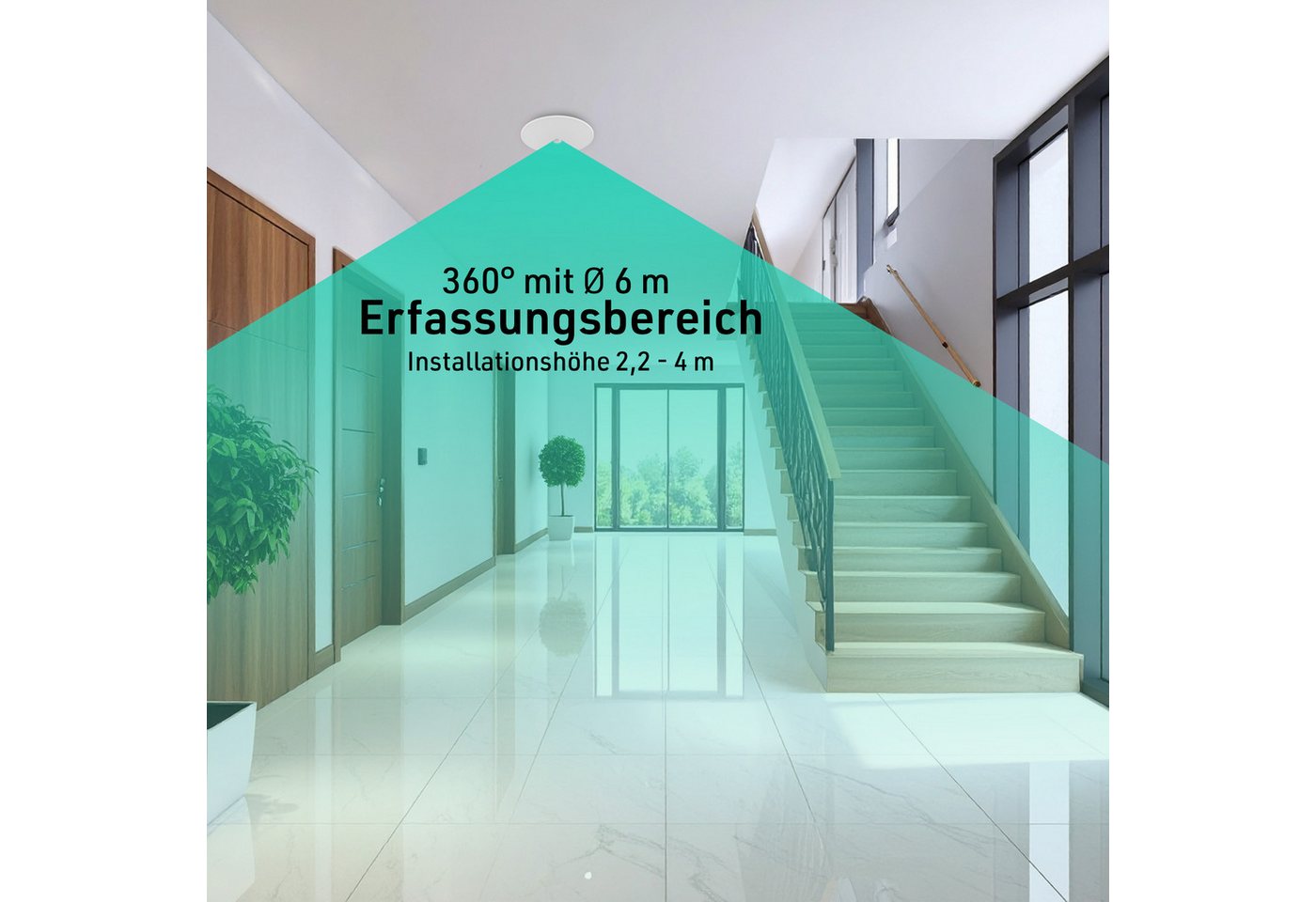 Oktaplex lighting LED Deckenleuchte Orta Deckenampe mit Bewegungsmelder 360 Grad, Bewegungsmelder, inklusive Leuchtmittel, warmweiß, 3000K Leuchte 26cm 1150lm w – Bild 5 von 5