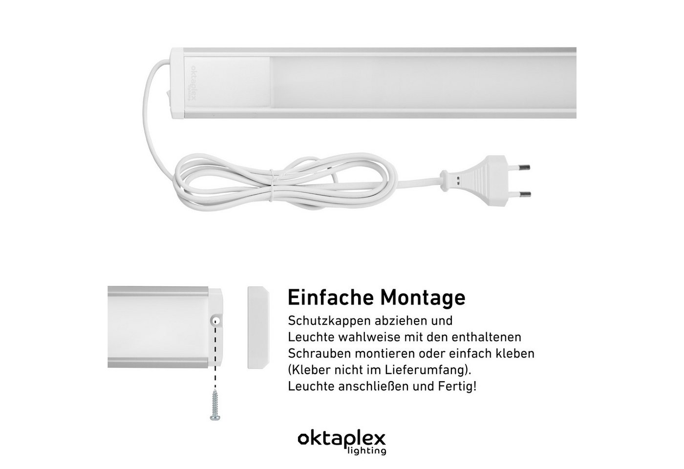 Oktaplex lighting LED Unterbauleuchte Aluminium Unterschrankleuchte Küche 40cm 475lm 6W, LED, warmweiß, 4000K Unterschranklampe Alu Küche mit Schalter – Bild 3 von 5