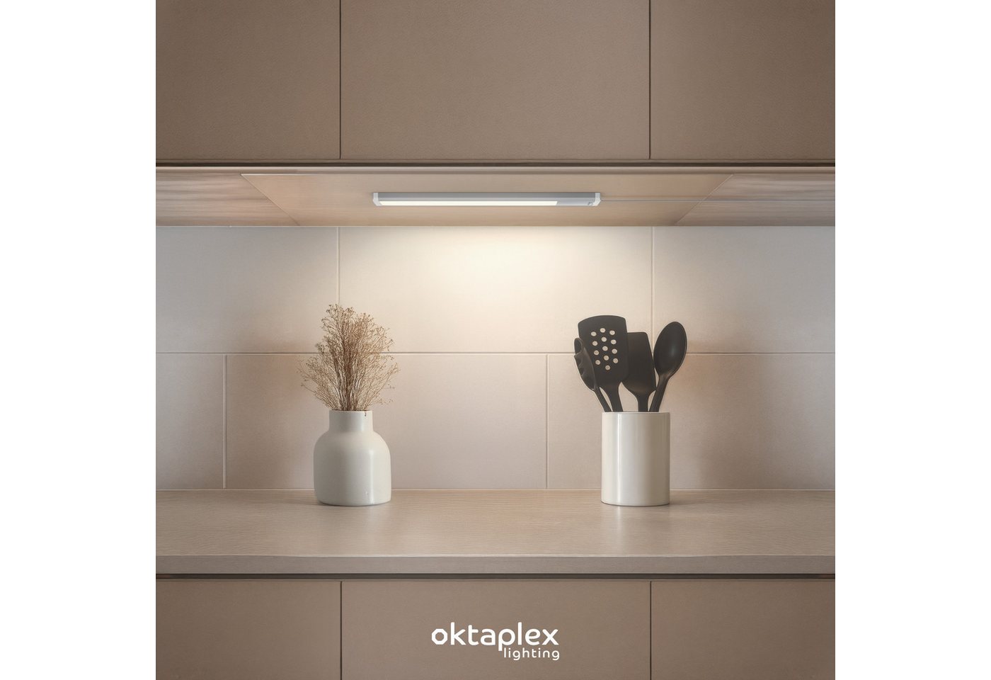 Oktaplex lighting LED Unterbauleuchte Aluminium Unterschrankleuchte Küche 40cm 475lm 6W, LED, warmweiß, 4000K Unterschranklampe Alu Küche mit Schalter – Bild 5 von 5