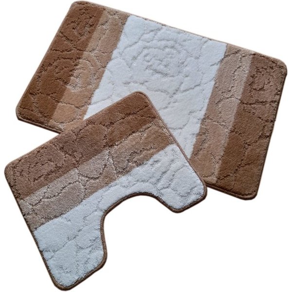 oKu-Tex Badematte Badgarnitur 2-teilig mit Ausschnitt, weich & rutschfest, fußbodenheizungsgeeignet, strapazierfähig, Polypropylen, WC-Vorleger Set mit Ausschni