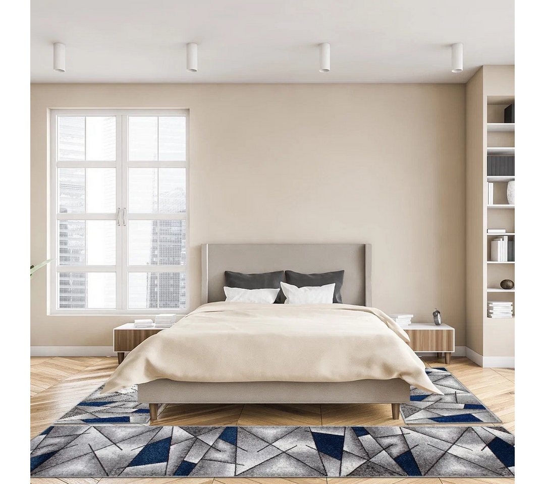 oKu-Tex Bettumrandung 3 teilig, Läufer (67 x 340 cm) + Brücken (2 x 67 x 140 cm), Kurzflor, (Set 3 teilig, 3-tlg), Teppich Schlafzimmer Bettvorleger Set schmal  – Bild 2 von 5