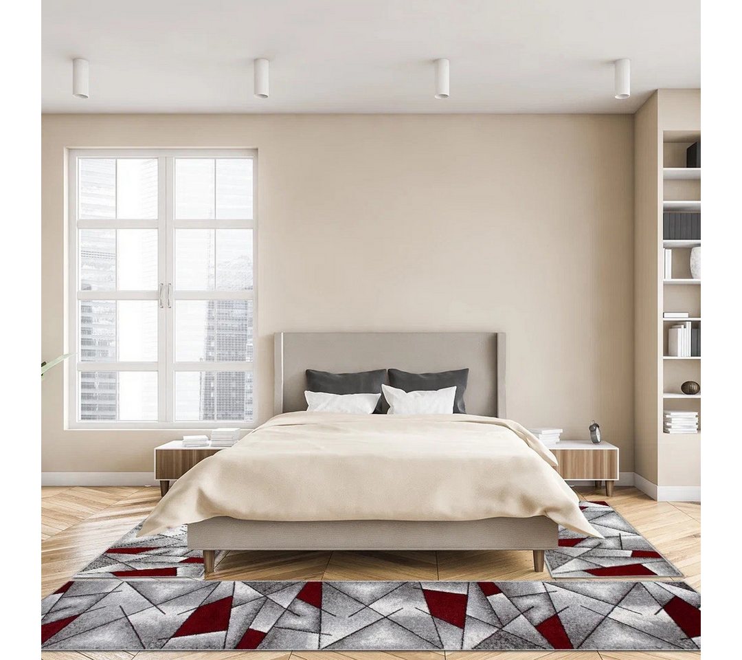 oKu-Tex Bettumrandung 3 teilig, Läufer (67 x 340 cm) + Brücken (2 x 67 x 140 cm), Kurzflor, (Set 3 teilig, 3-tlg), Teppich Schlafzimmer Bettvorleger Set schmal  – Bild 2 von 5