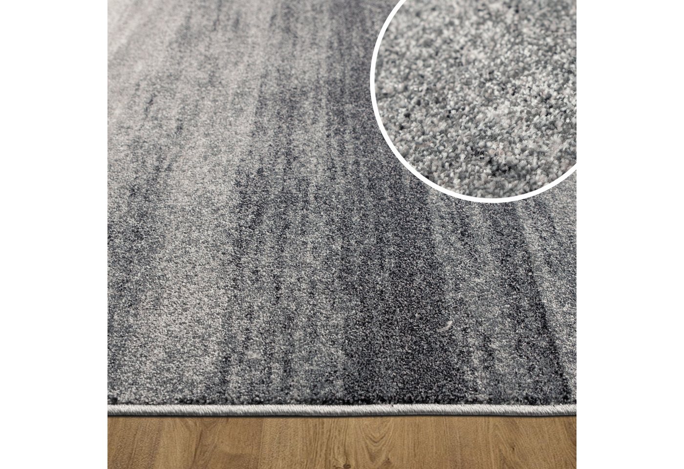 oKu-Tex Bettumrandung Bettumrandung Set 3-teilig, meliert grau, weicher Flor, pflegeleicht, (3er Set, Besteht aus einem langen und zwei kürzeren Teppichläufern) – Bild 4 von 5