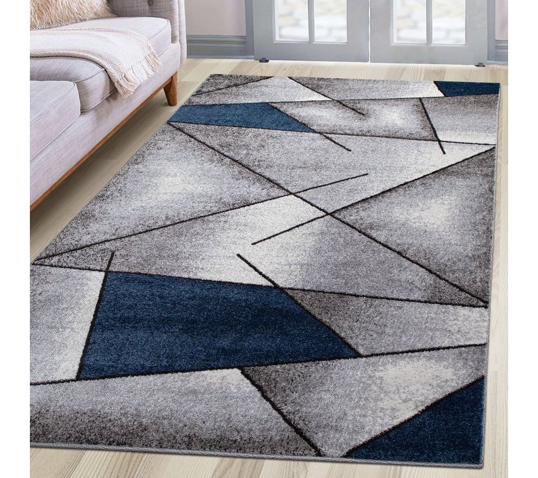 oKu-Tex Teppich Kurzflorteppich, modern, geometrisches Muster, Wohnzimmerteppich, rechteickig, Höhe: 11 mm, Teppich Wohnzimmer, Designteppich, meliert, weicher  – Bild 2 von 5