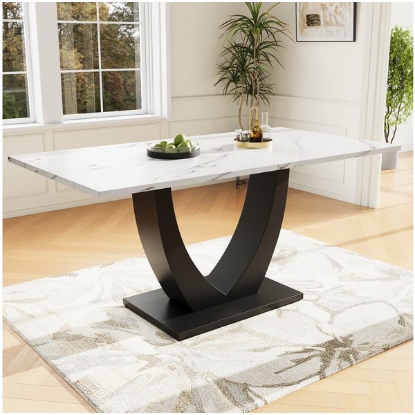 OKWISH Esstisch Langer Tisch,Moderne Esstisch,Esstisch-Set (140 x 80 cm Esstisch (1-St), Moderner Marmormuster Küchentisch mit Metallgestell, Verstellbare Füße,