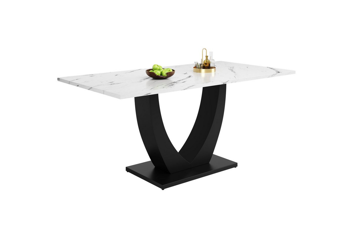 OKWISH Esstisch Langer Tisch,Moderne Esstisch,Esstisch-Set (140 x 80 cm Esstisch (1-St), Moderner Marmormuster Küchentisch mit Metallgestell, Verstellbare Füße, – Bild 2 von 5