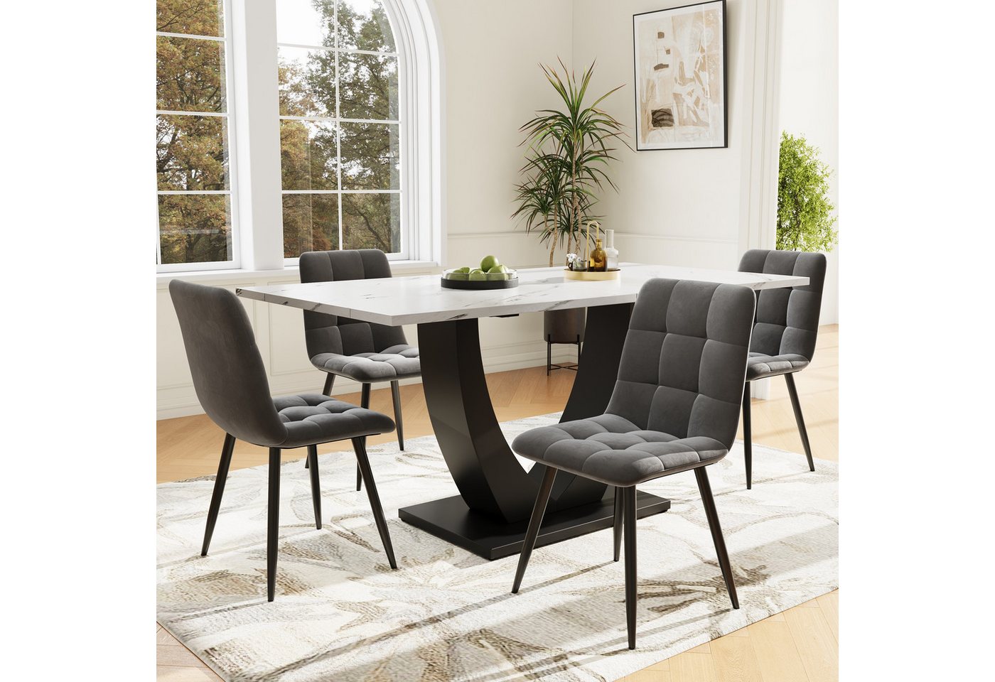 OKWISH Esstisch Langer Tisch,Moderne Esstisch,Esstisch-Set (140 x 80 cm Esstisch (1-St), Moderner Marmormuster Küchentisch mit Metallgestell, Verstellbare Füße, – Bild 3 von 5