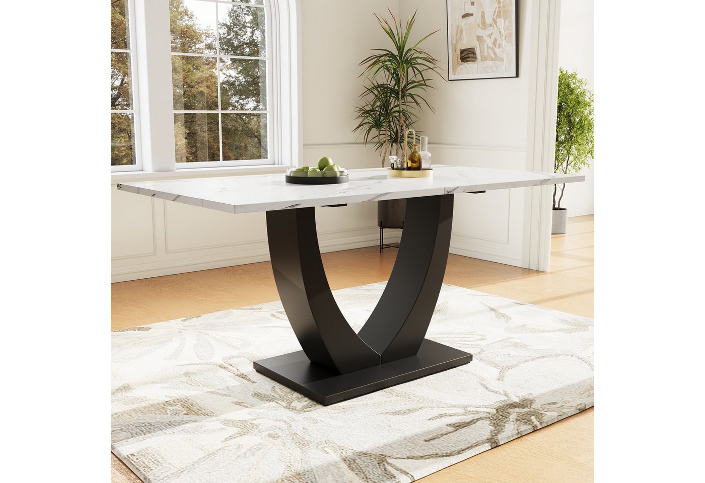 OKWISH Esstisch Langer Tisch,Moderne Esstisch,Esstisch-Set (140 x 80 cm Esstisch (1-St), Moderner Marmormuster Küchentisch mit Metallgestell, Verstellbare Füße, – Bild 5 von 5