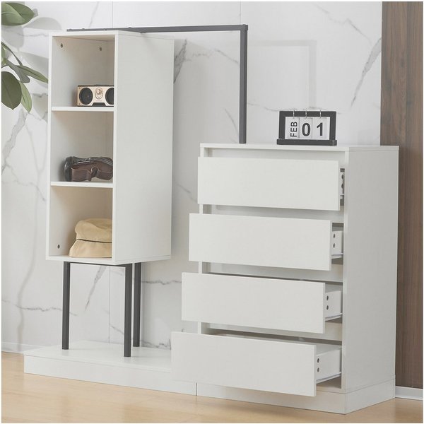 OKWISH Garderoben-Set Kleiderschrank,Sideboard, (Rosa Kleiderschrank-Set mit Schubladen & Kleiderstange – Flexibler Stauraum, stabiler Metallrahmen., 1-St., B14