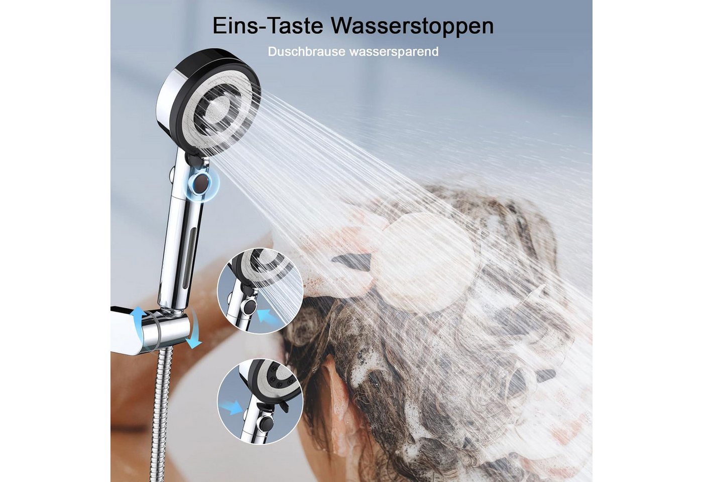 OKWISH Handbrause Duschkopf Sparduschkopf Regendusche Brausekopf Duschbrause, (nur Kopf ohne Schlauch, 1-tlg., Wassersparend Hochdruck Druckerhöhende), 5 Strahl – Bild 3 von 5
