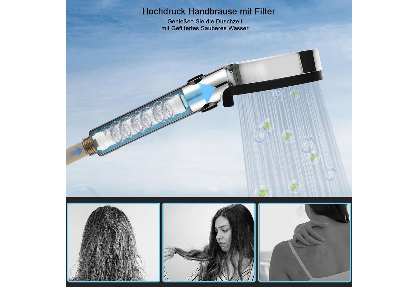 OKWISH Handbrause Duschkopf Sparduschkopf Regendusche Brausekopf Duschbrause, (nur Kopf ohne Schlauch, 1-tlg., Wassersparend Hochdruck Druckerhöhende), 5 Strahl – Bild 5 von 5