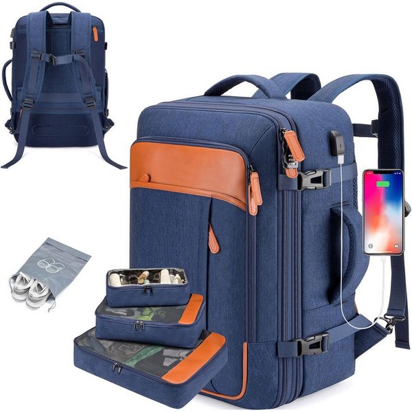 OKWISH Reiserucksack Laptoprucksack Freizeitrucksack Handgepäcktasche (mit 4 Aufbewahrungstaschen Reisen Multifunktion Tasche, Anti-Diebstahl, Schultergurten, m